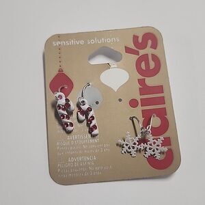 Claires Sensitive Solutions Earrings Candy Cane Snowflake New Girls Womens Teen